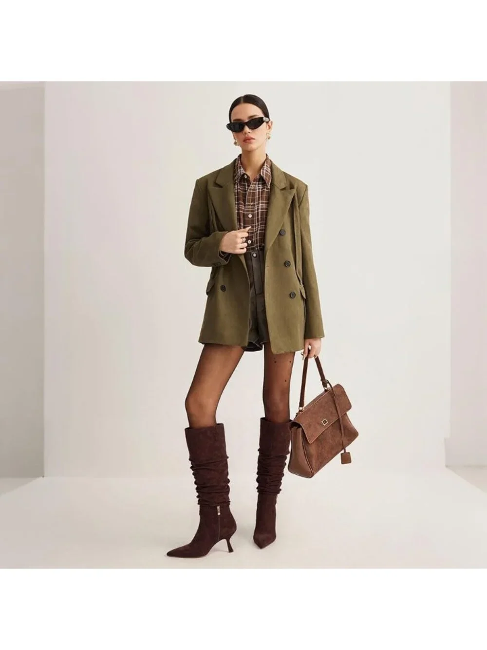Women's Chocolate Slouch Knee High Boots Kitten Heel Side Zipper Knee-High Boots